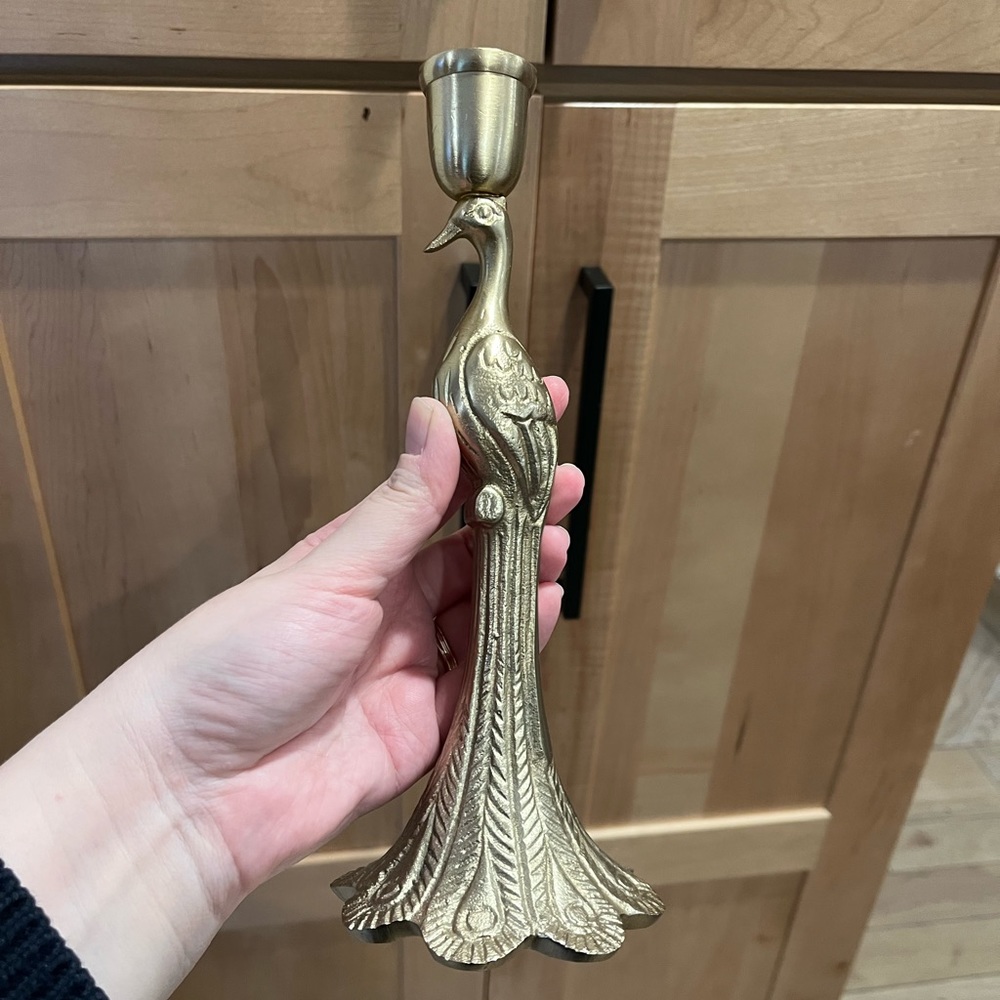 Anthropologie House of Hackney Menagerie Gold Peacock Taper Candle Holder